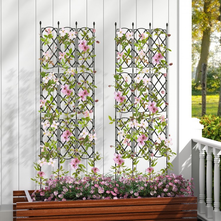 3-pack outdoor plant support frame with adjustable heights, PE-coated metal, ideal for climbing plants in raised garden.