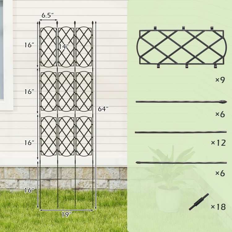 Outdoor plant support frame with adjustable heights, PE-coated metal, and spiked legs for stability in raised garden.