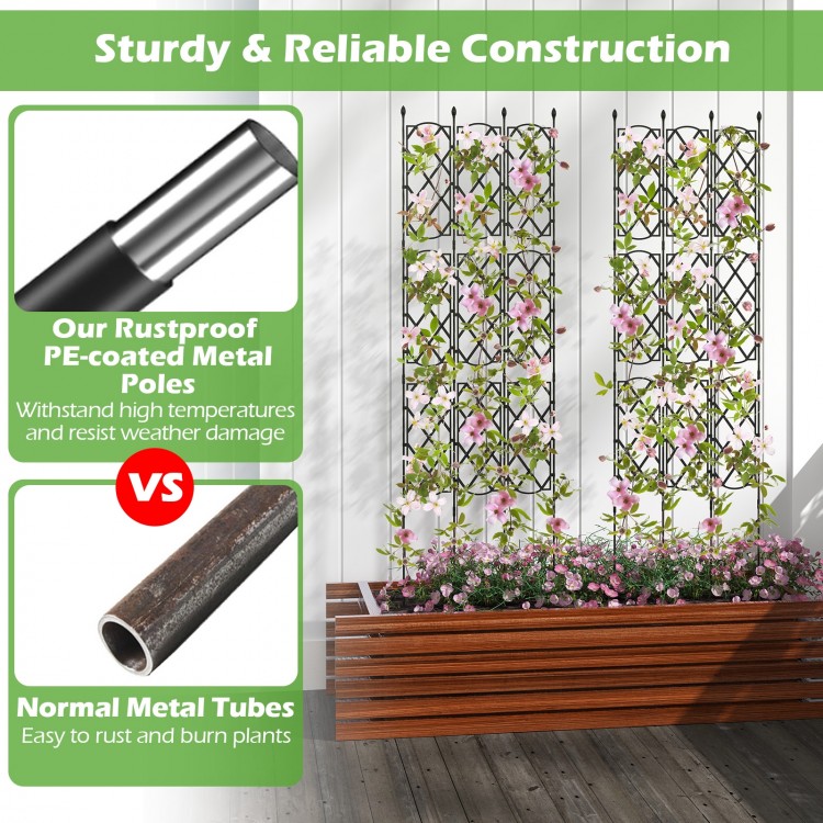 3-pack outdoor plant support frame with rustproof PE-coated metal poles for raised garden beds, ideal for climbing.