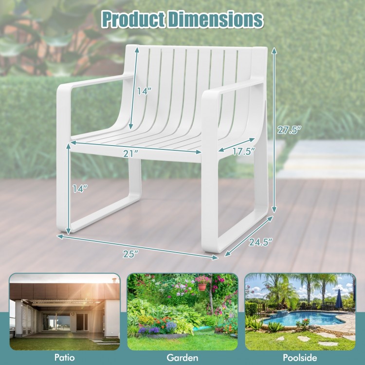 Patio chair dimensions with curved backrests, made of weather-resistant PP material, ideal for outdoor use.