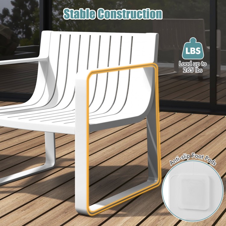Curved backrest patio chair showcasing stable construction and anti-slip foot pads, perfect for outdoor relaxation.