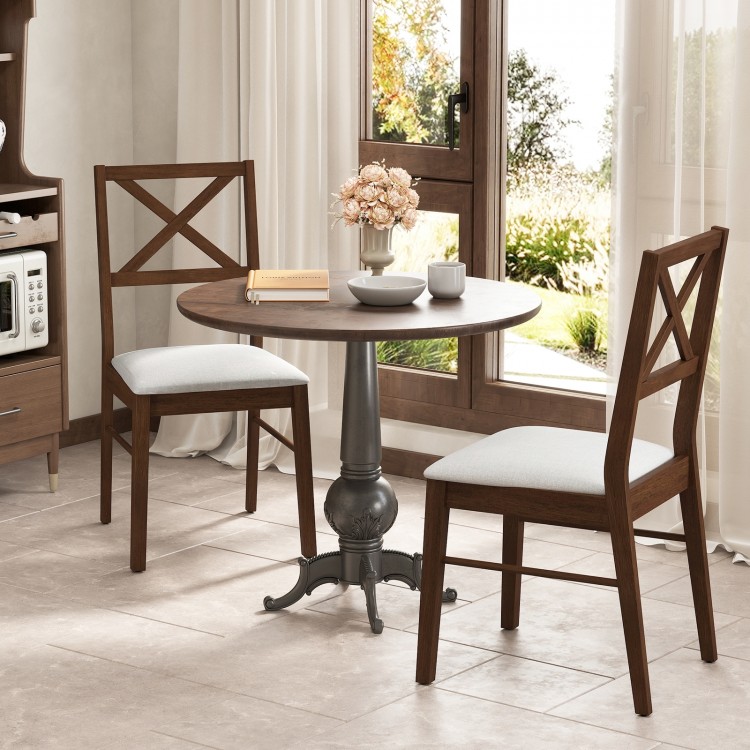 Upholstered side dining chairs set of 2 with rubber wood frame, featuring ergonomic backrest, in a cozy dining setup.