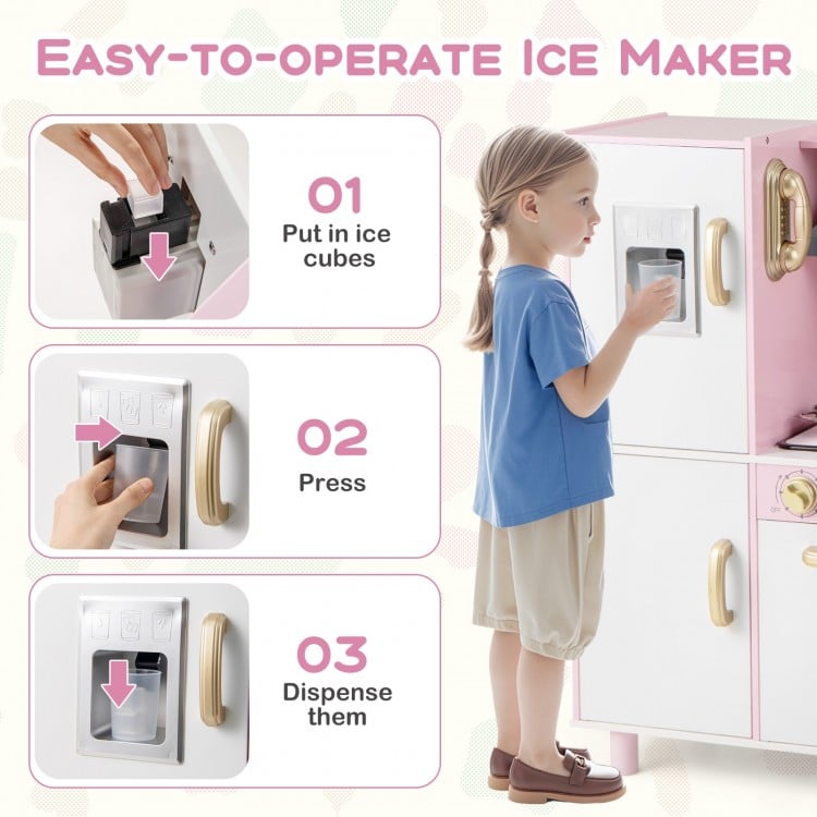 Wooden kitchen playset ice maker with easy operation, designed for imaginative play and skill development for kids aged.