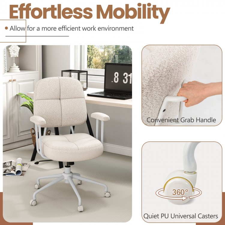 Leathaire upholstered task chair in beige with cushioned back, ergonomic design, and quiet PU casters for effortless.