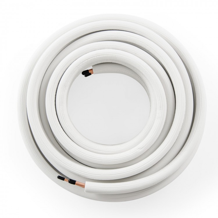 50 feet mini split line set featuring 1/4" and 3/8" O.D. copper pipes, designed for superior thermal conductivity and.