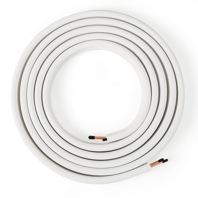 25 feet mini split line set featuring 1/4" and 3/8" O.D. copper pipes with 3-layer insulation for efficient thermal.