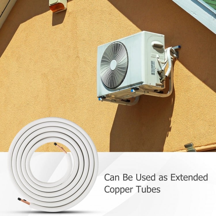 25 feet mini split line set featuring 1/4" and 1/2" O.D. copper pipes, ideal for air conditioner extensions.
