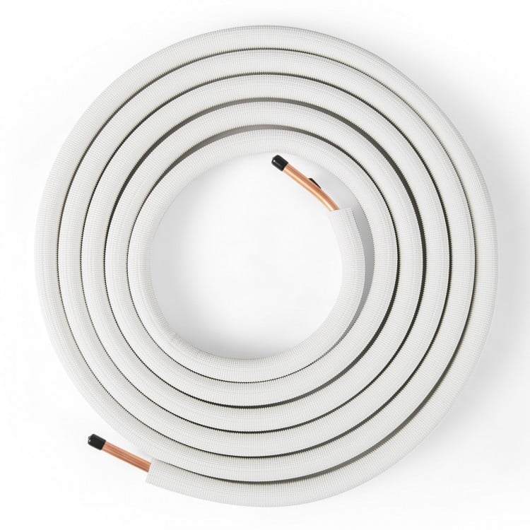 25 feet mini split line set featuring 1/4" and 1/2" O.D. copper pipes with 3-layer insulation for optimal thermal.
