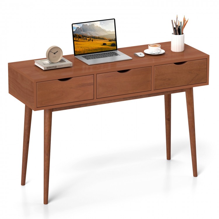 48-inch walnut writing desk with solid wood legs, featuring 3 drawers for organized workspace and ample surface for a.