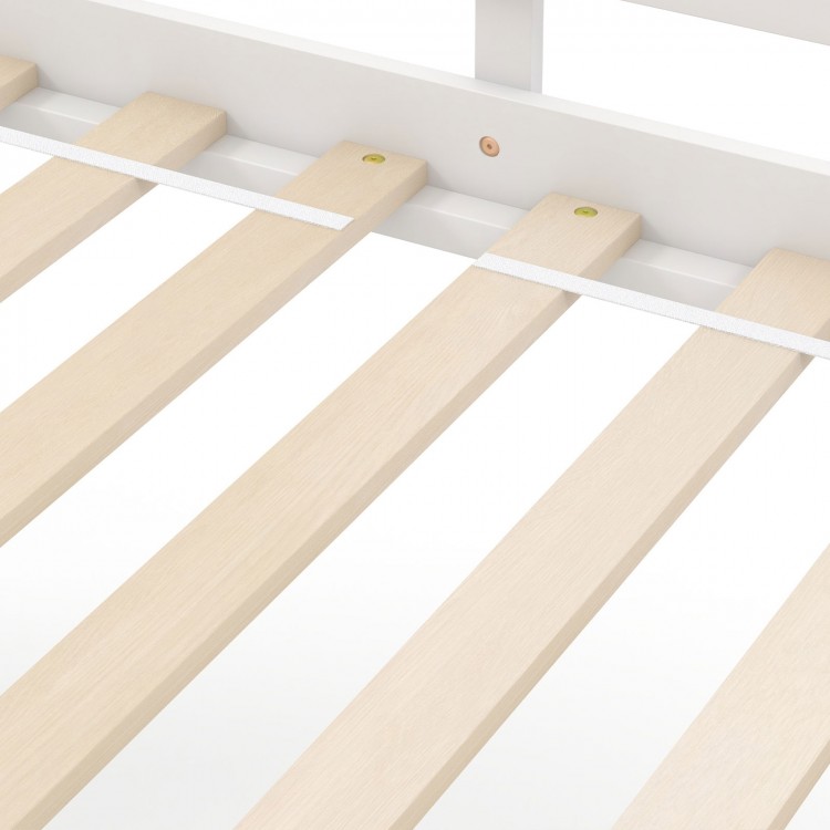 Close-up of sturdy wooden slats for the Twin Size Loft Bed with desk and storage stairs, ensuring reliable support.