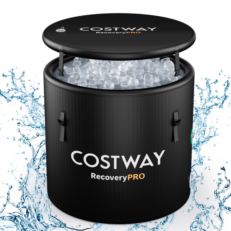 79-gallon black water chiller tub with cover, designed for muscle recovery and insulation, ideal for cold plunge.