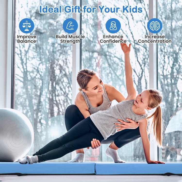 7 FT folding balance beam with removable suede cover, non-slip bottom, ideal for home gymnastics training.