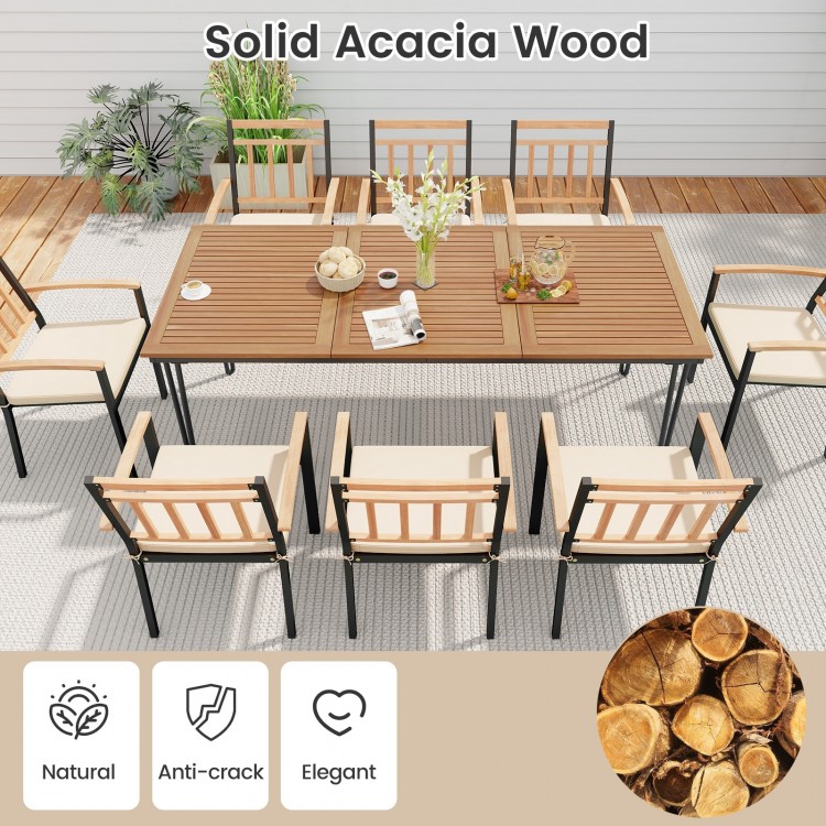 9-piece patio dining set featuring a solid acacia wood table and 8 ergonomic chairs with cushions, perfect for outdoor.