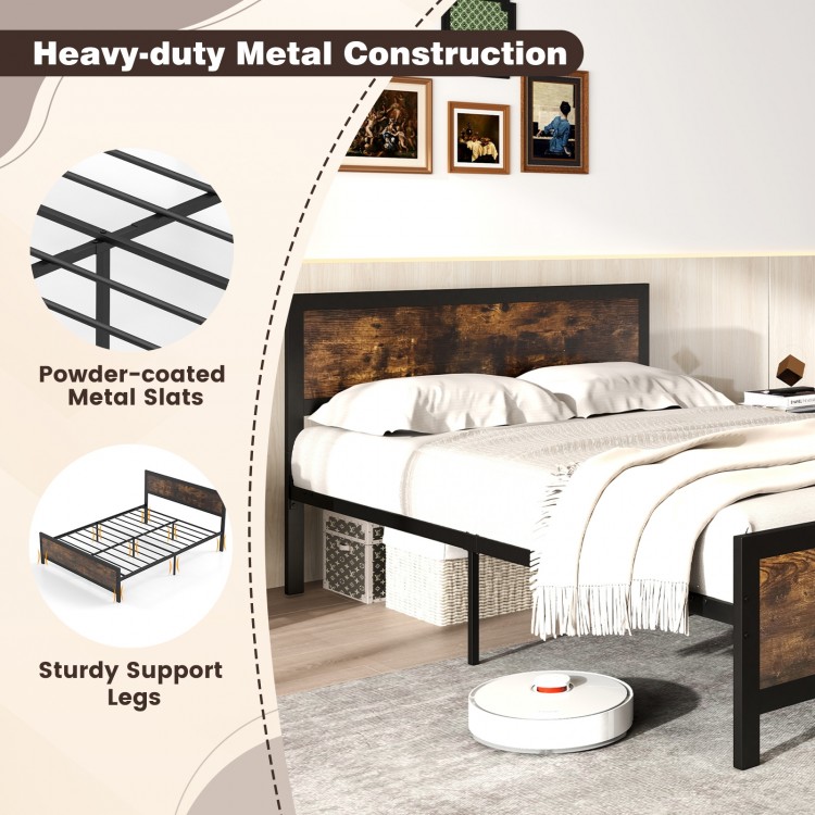 Sturdy metal slats of the full-size bed frame provide reliable support, enhancing stability for a restful sleep.