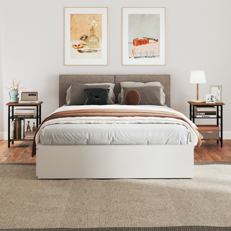 3-tier side table set in rustic brown with metal frame, featuring adjustable shelves for versatile storage and.
