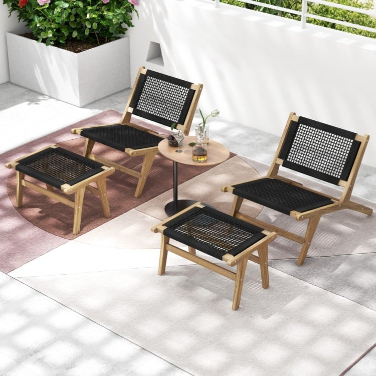 Mid Century Modern accent chairs with handwoven cordage, showcasing breathable seats and sturdy teak frames, perfect.