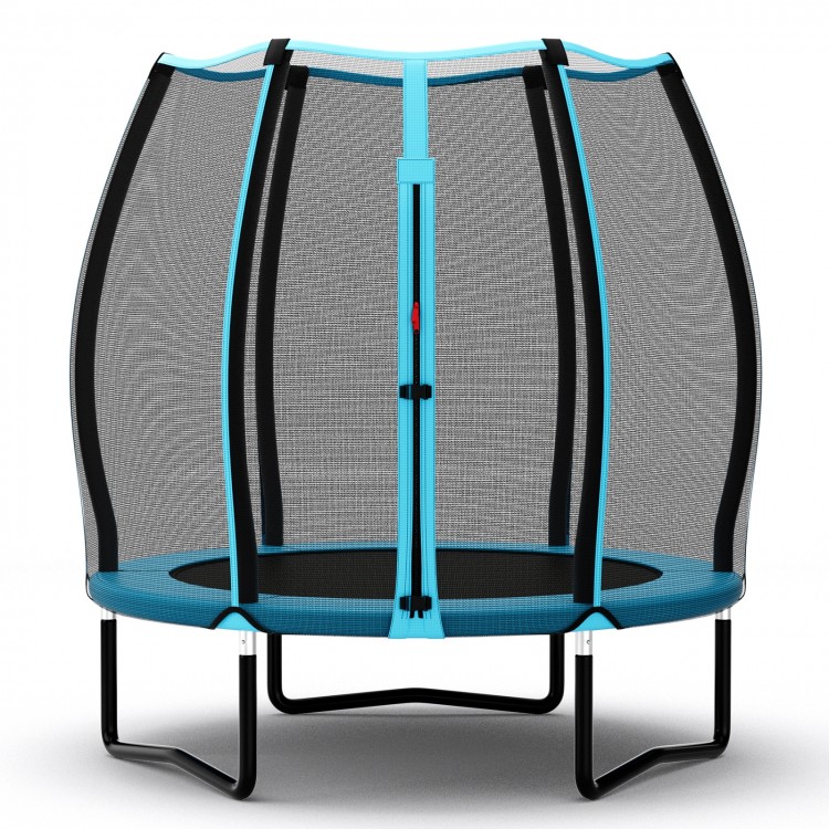 55-inch blue trampoline for kids with safety enclosure net, sturdy galvanized steel frame, ideal for indoor and outdoor.