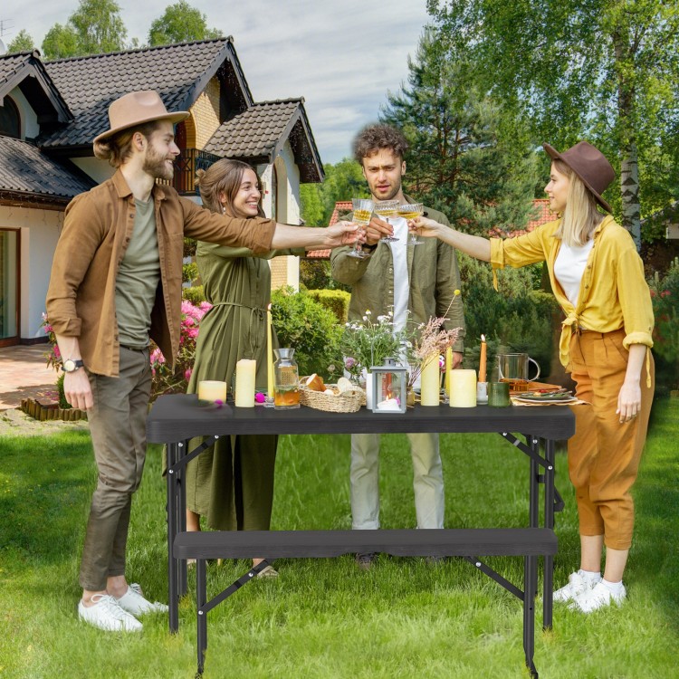 Outdoor Folding Table Bench Set w All-Weather HDPE Tabletop and Sturdy ...