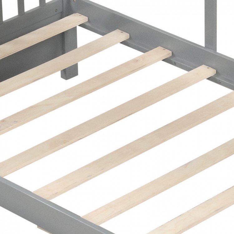 Twin size house bed slats in gray, featuring sturdy plywood for mattress support and enhanced durability.