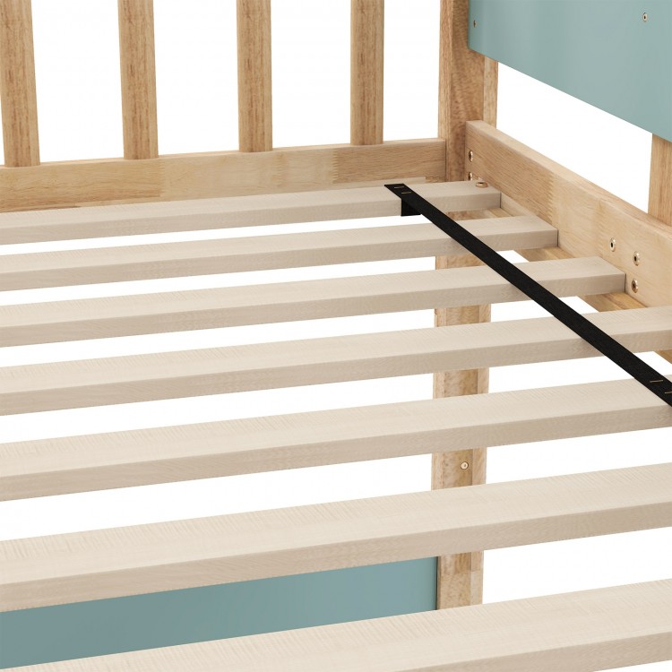 Detail of sturdy plywood slats in the Twin Over Twin Bunk Bed, designed for stability and safety in children's rooms.
