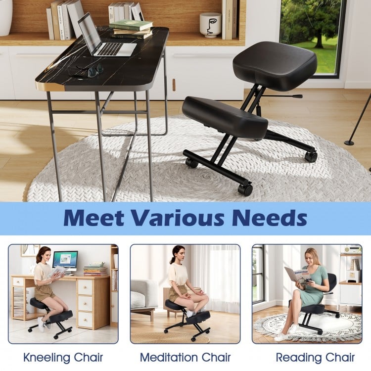 Height adjustable kneeling chair with thick padded cushions for posture correction, suitable for reading or meditation.