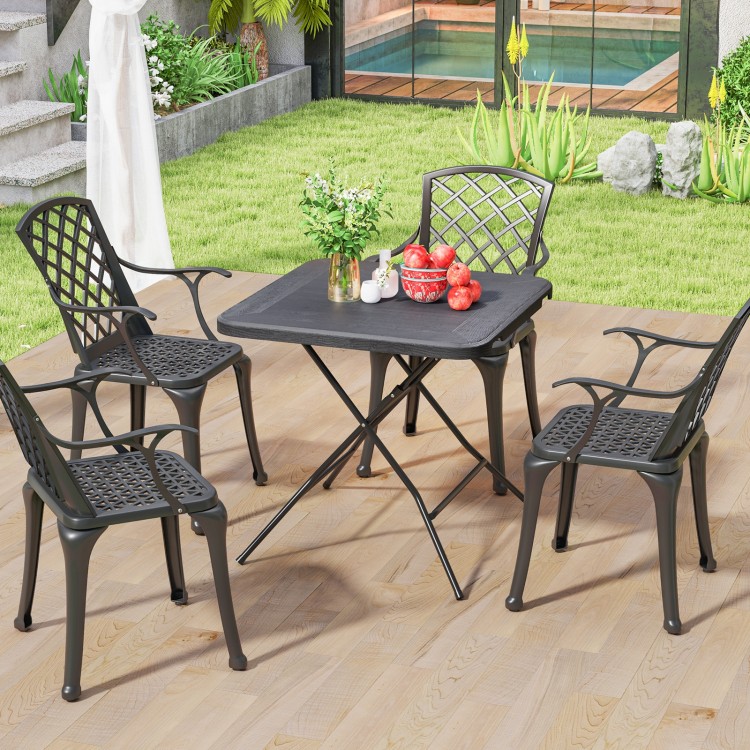 Foldable 2.6FT dining table with wood grain HDPE top and non-slip foot pads, perfect for outdoor dining and gatherings.