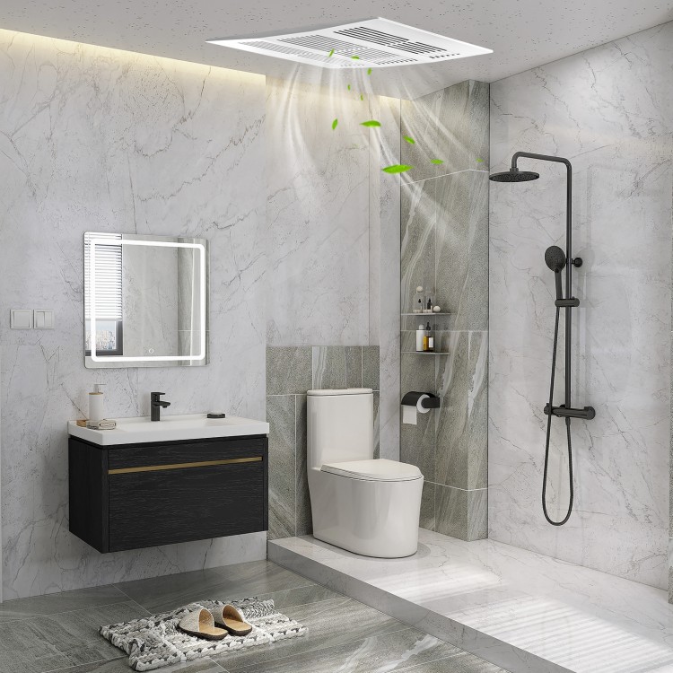 200 CFM bathroom exhaust fan with metal housing, installed in a modern bathroom, designed for efficient ventilation.