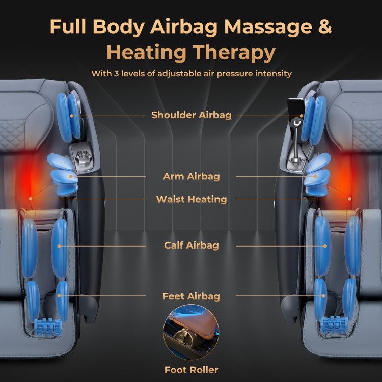 Full body airbag massage chair in black, featuring adjustable air pressure, waist heating, and ergonomic design for.