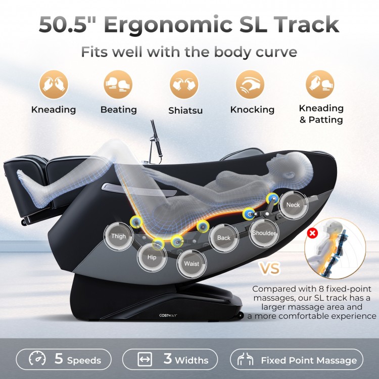 Ergonomic Relaxation 29 full body massage chair in black, featuring SL track, heating, and airbag massage for ultimate.