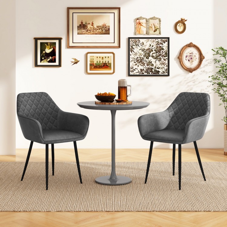 Gray leisure dining chair set of 2 with curved backrest, sponge-filled seats, ideal for living or dining room use.
