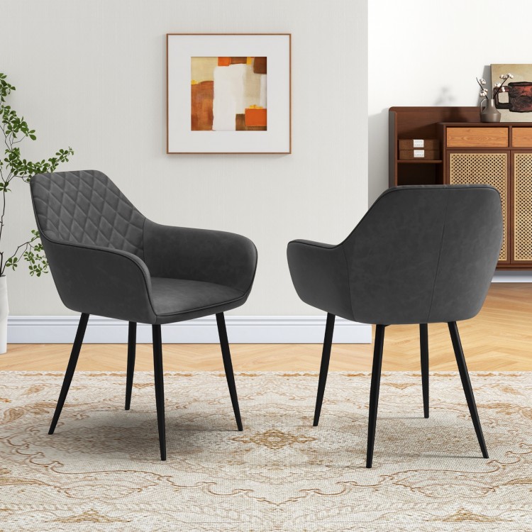 Curved backrest gray leisure dining chair set of 2 with cushioned support, ideal for living or dining spaces.