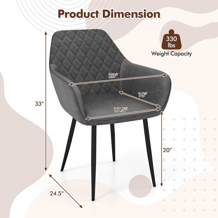 Gray leisure dining chair dimensions with curved backrest, ergonomic design, and 330 lbs capacity for versatile use.