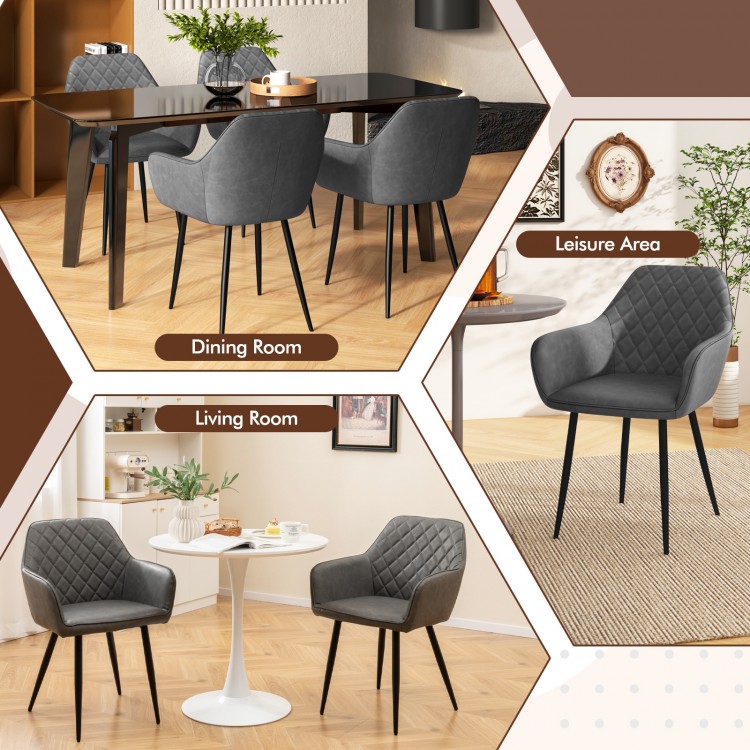 Gray leisure dining chair set of 2 with curved backrest, ideal for dining room or living room use.