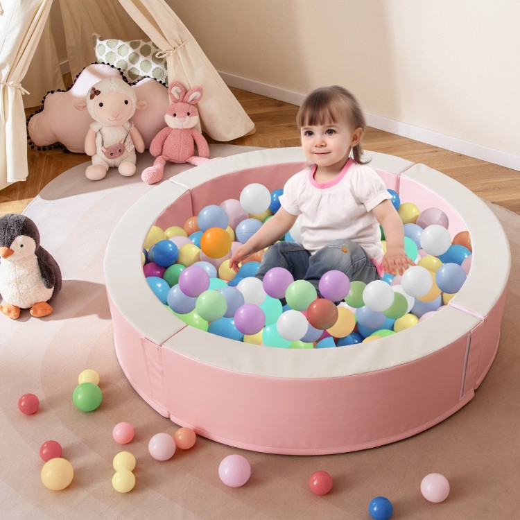 Detachable pink foam ball pit with 50 colorful ocean balls, spacious for 2 children, ideal for safe indoor play.