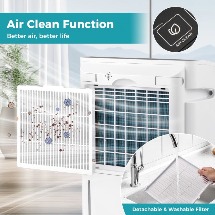 Dehumidifier filter showcasing the air clean function, removable and washable for improved air quality and easy.