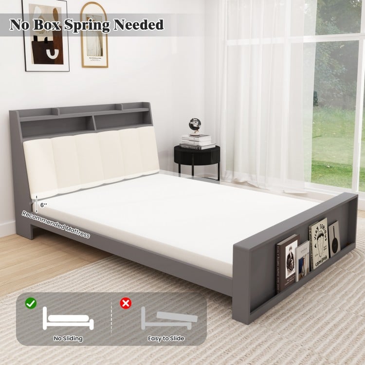 Full size bed frame with hidden storage compartment and safe round corners for a stylish and functional modern bedroom.