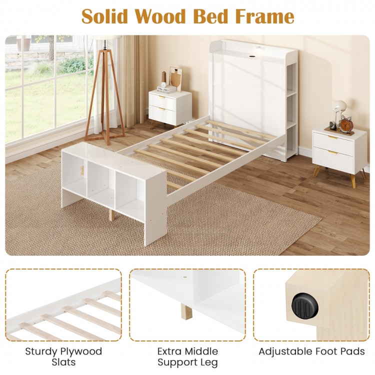 Twin size bed frame showcasing sturdy plywood slats, extra middle support leg, and adjustable foot pads for enhanced.
