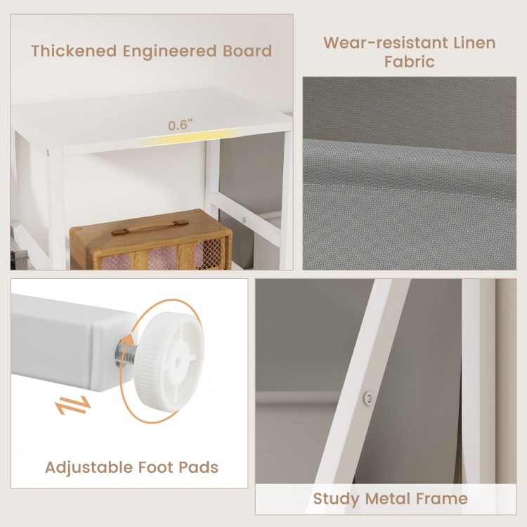 Close-up of the record player stand's adjustable foot pads and sturdy metal frame, designed for stability and support.