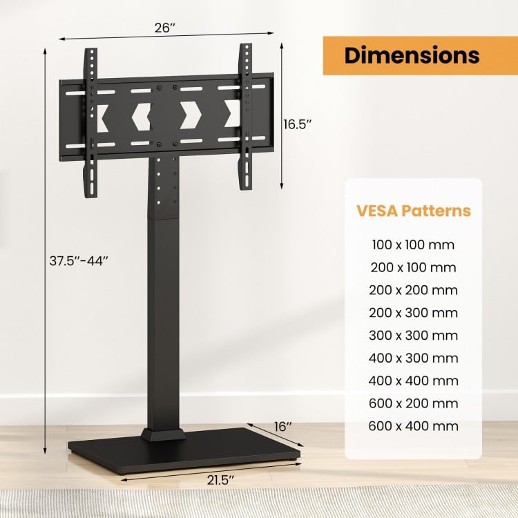 Height adjustable TV stand dimensions for 32-70 inch TVs, featuring VESA compatibility and extra AV shelf for.