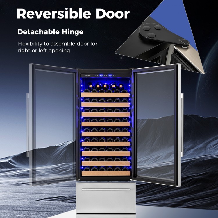 24-inch wine and beverage refrigerator with reversible door, featuring dual cooling zones and capacity for 108 bottles.
