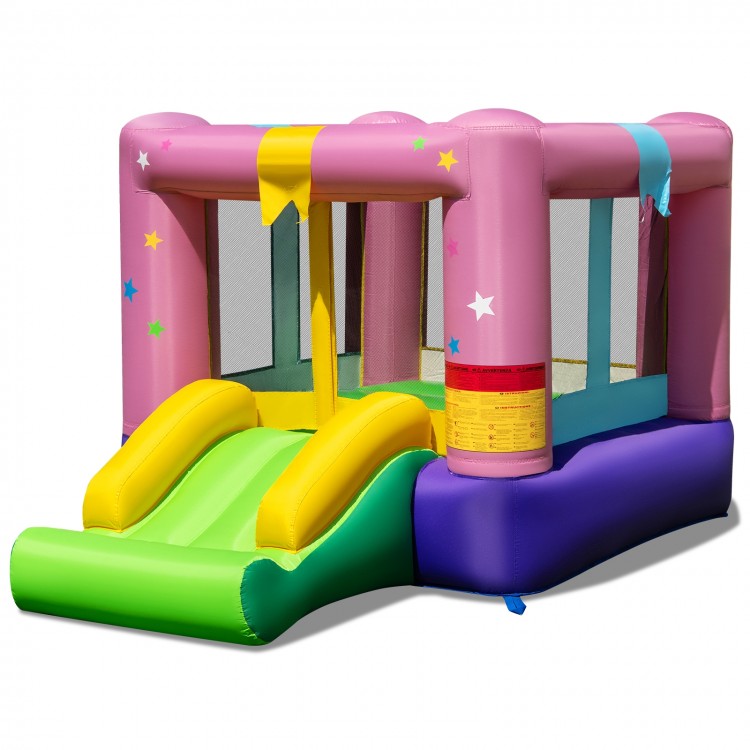 Inflatable bounce house with slide and basketball hoop, made of durable 420D oxford cloth, perfect for indoor and.