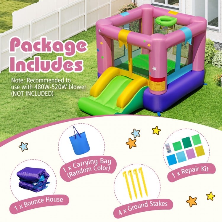 Carrying bag included with the inflatable bounce house for easy storage and portability during indoor and outdoor play.