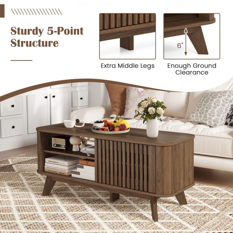 Rectangular walnut coffee table featuring adjustable shelves, double-side doors, and a sturdy 5-point structure for.