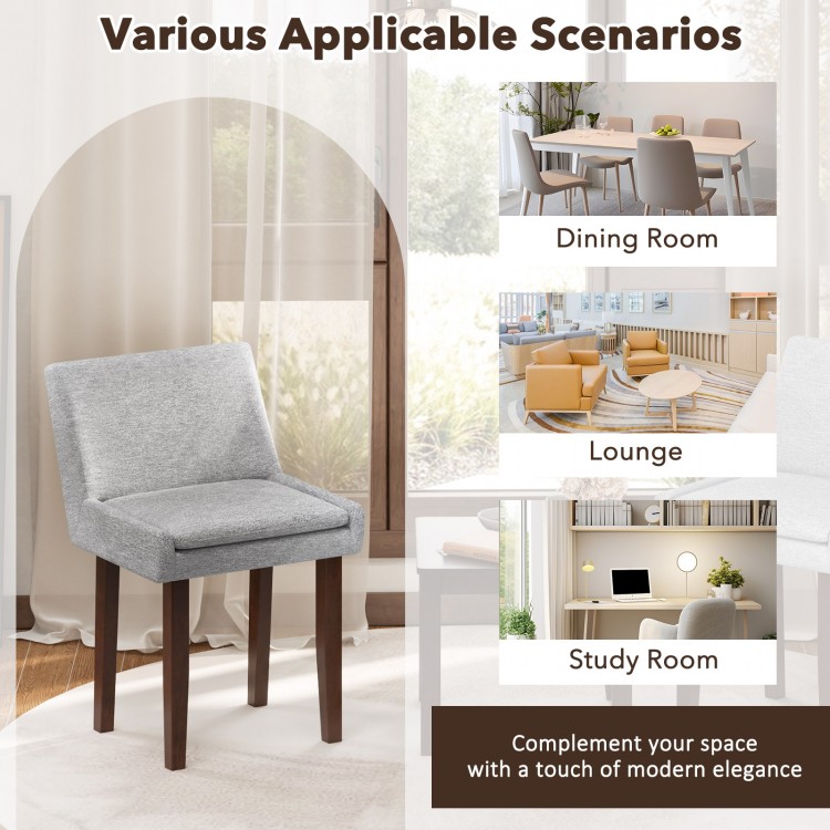Comfy gray upholstered chair with solid brown rubber wood legs, perfect for dining, lounge, or study room settings.