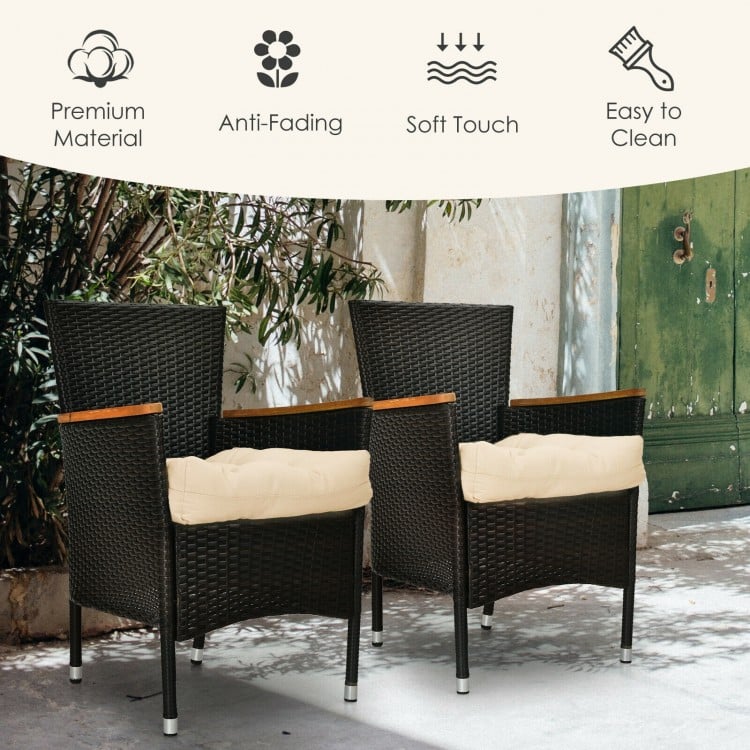 Beige patio chair seat cushion pads with soft touch and waterproof fabric, perfect for indoor and outdoor use.