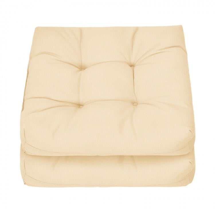 Beige 21x21 inch patio chair seat cushion pads, filled with 4" high resilience cotton, ideal for indoor and outdoor use.