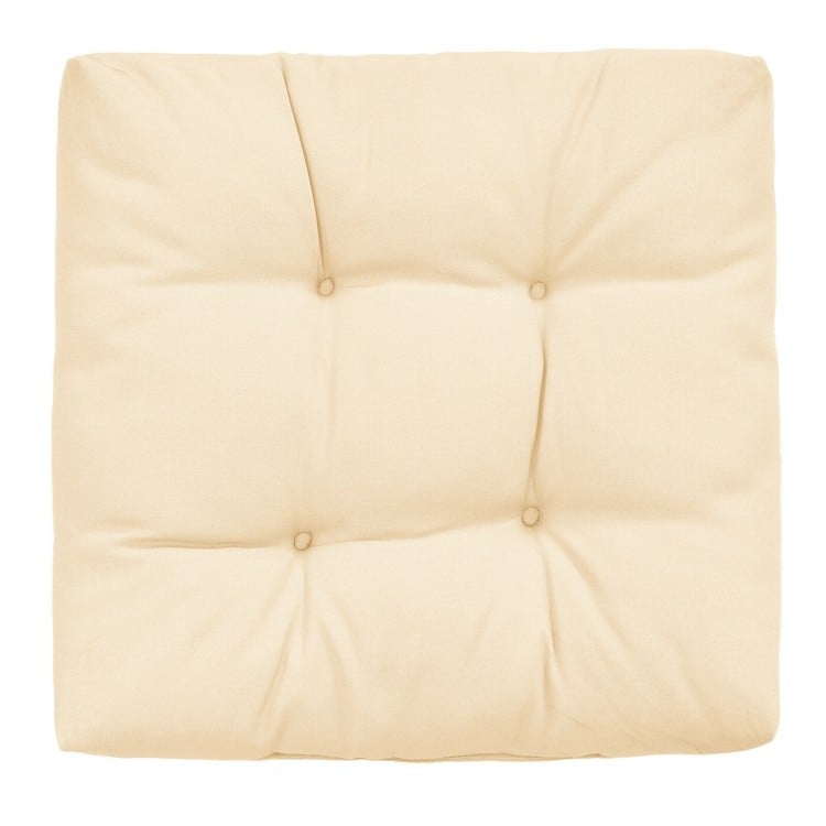 Beige 21x21 inch patio chair seat cushion with 4" resilience cotton, waterproof fabric for indoor and outdoor use.