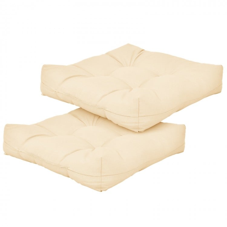Beige 21"x21" patio chair seat cushion pads with 4" high resilience cotton, ideal for indoor and outdoor use.