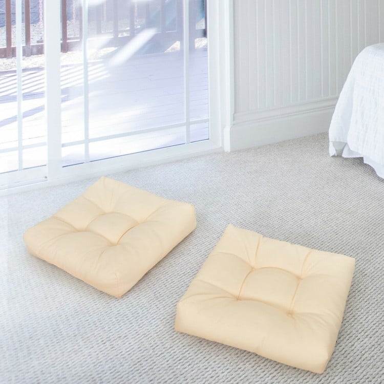 Beige 21-inch chair seat cushions with tufted design, perfect for enhancing comfort indoors or outdoors.
