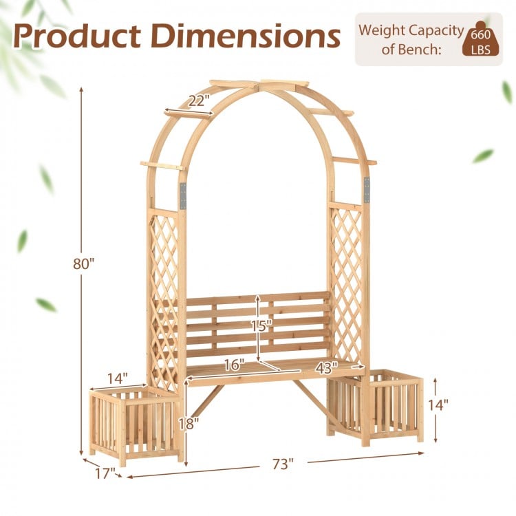 Garden Bench Arbor Arch Wooden Garden Arbor for Climbing Plants - Gallery View 5 of 10